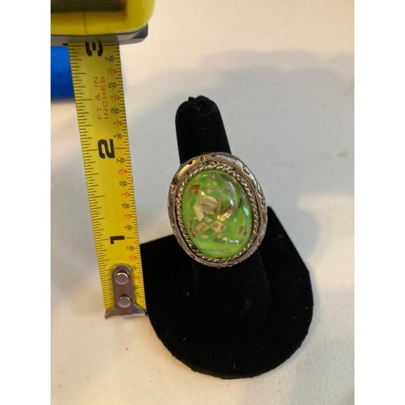 Green Copper Turquoise Ring with Adjustable Silver Band - Picture 7 of 7